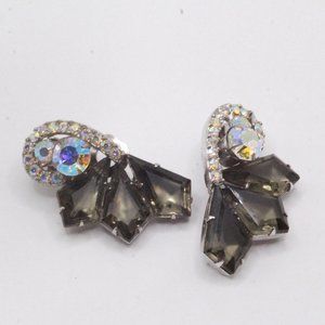 Juliana Keystone Designer High End Smoky Grey AB Crystals Clip Earrings